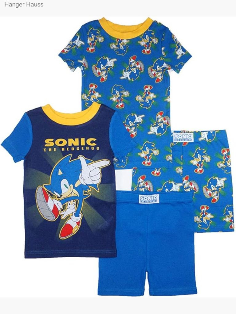 Boys' 4 Piece Cotton Pajama Set With Sonic Print